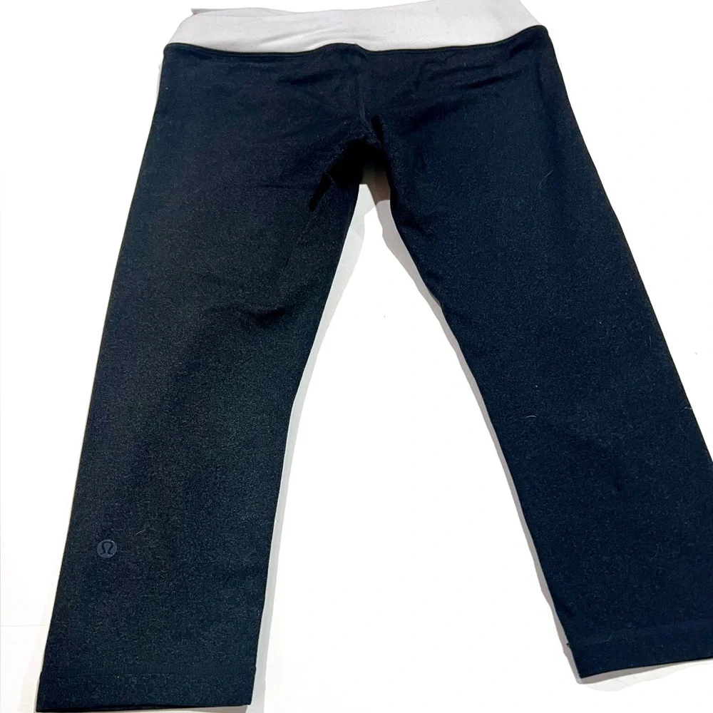 Lululemon Athletica Black Gray Crop Leggings Low Rise Yoga Running Pants Size 6